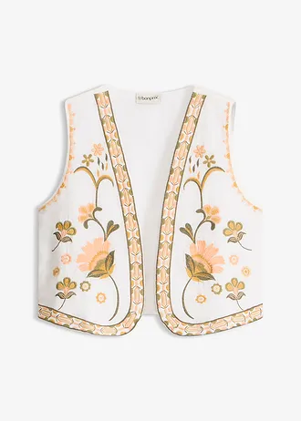 Vest met borduursel van luchtig linnenmix • ecru gebloemd • bonprix online shop