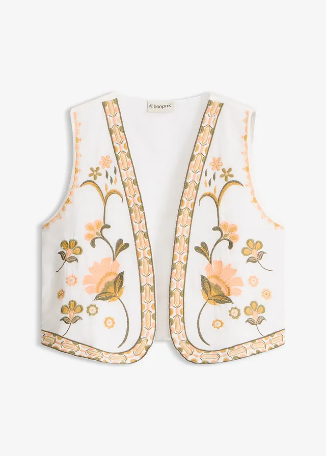 Gilet sans manches brodé, Couleur: écru floral