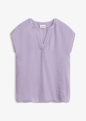 Blouse manches courtes ample en satin avec épaules descendues, Couleur: violine fumé