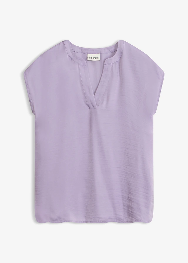 Bluză lejeră tip tunică, din satin, cu mâneci scurte și umeri căzuți • violet fumuriu • magazin bonprix