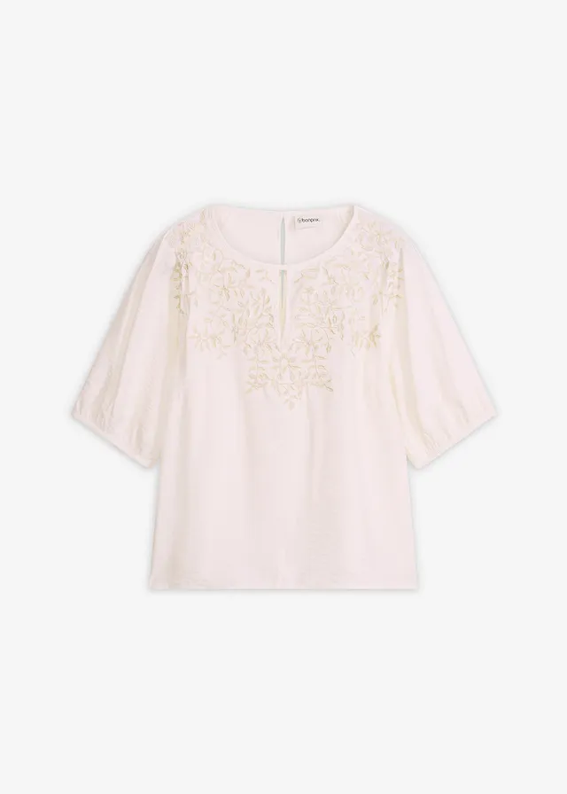 Tunică-bluză cu broderie, ușor transparentă • ecru/bej nisipiu mat • magazin bonprix