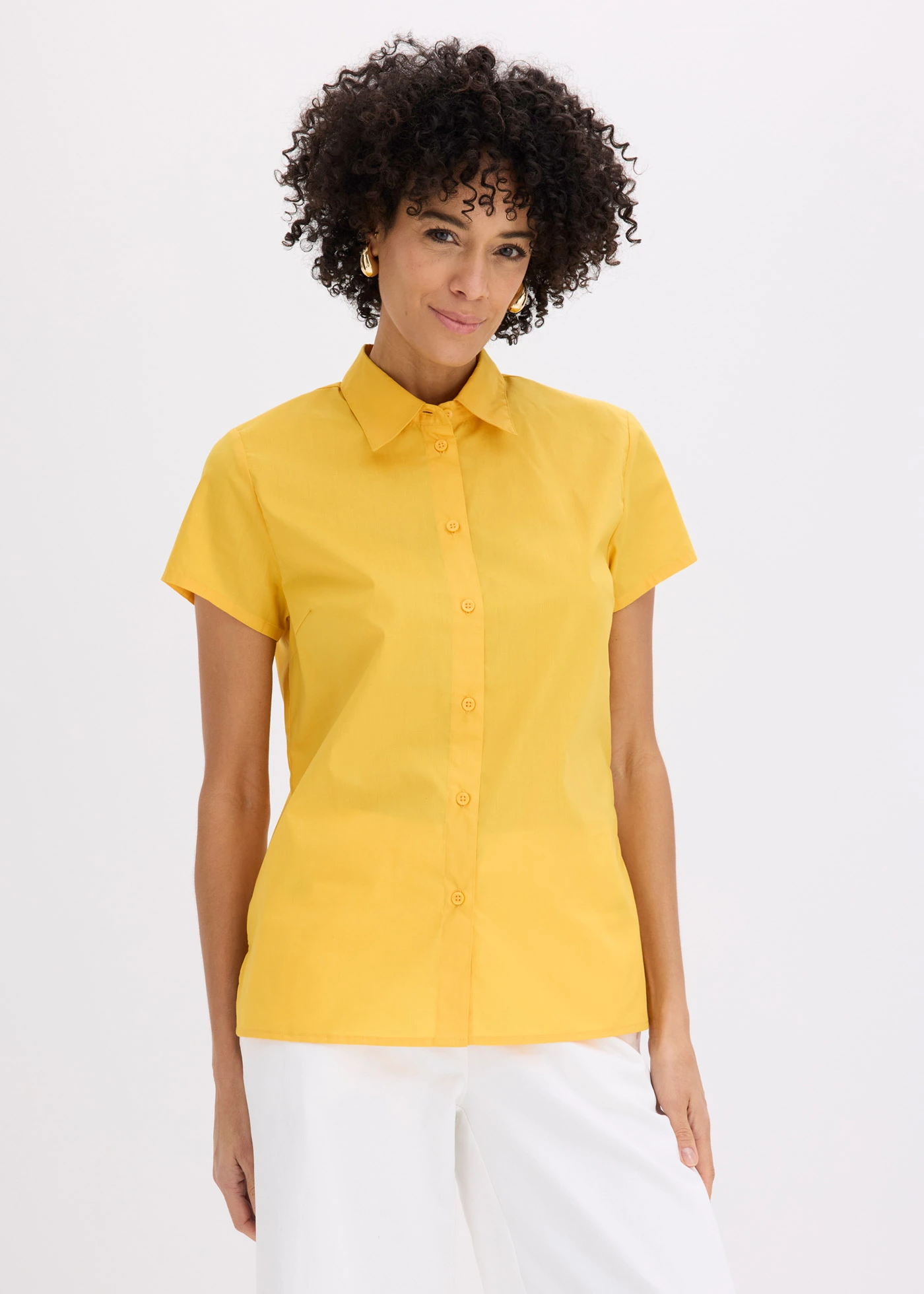 Popeline blouse met korte mouwen • saffraangeel • bonprix online shop