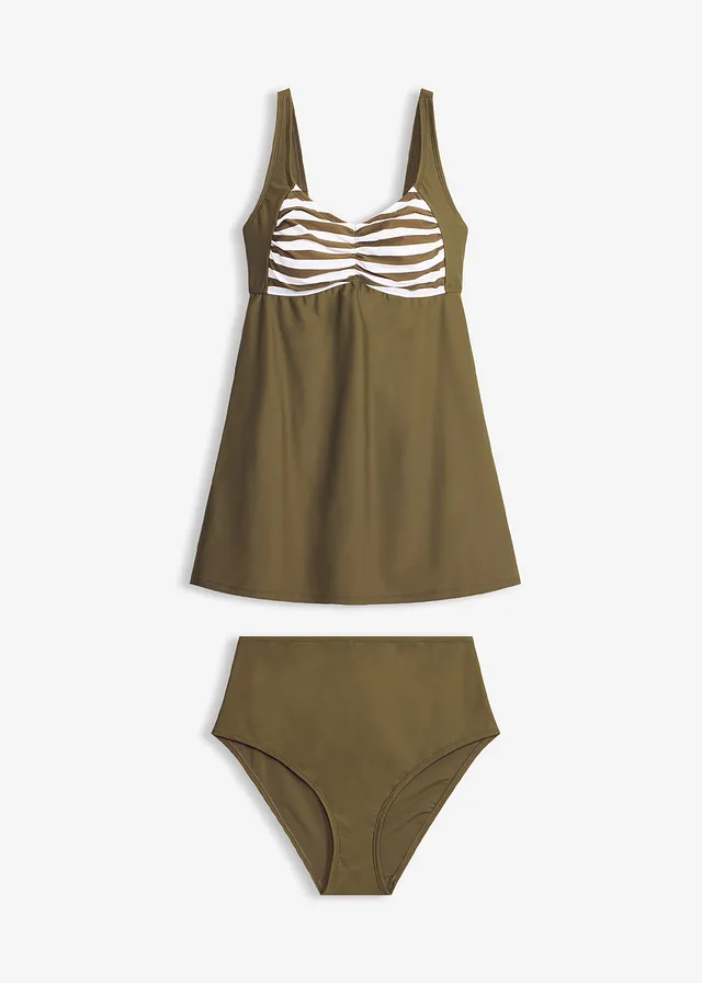Costum de baie tankini lung (set/2 piese) cu slipi cu talie înaltă