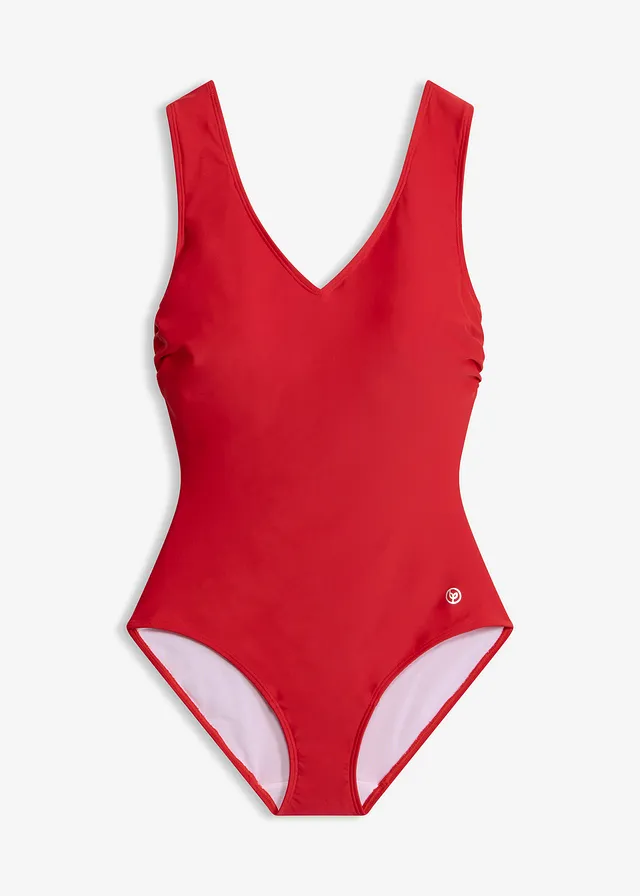 Maillot 1 pièce sculptant à col en V, maintien modéré • rouge salsa • Boutique bonprix