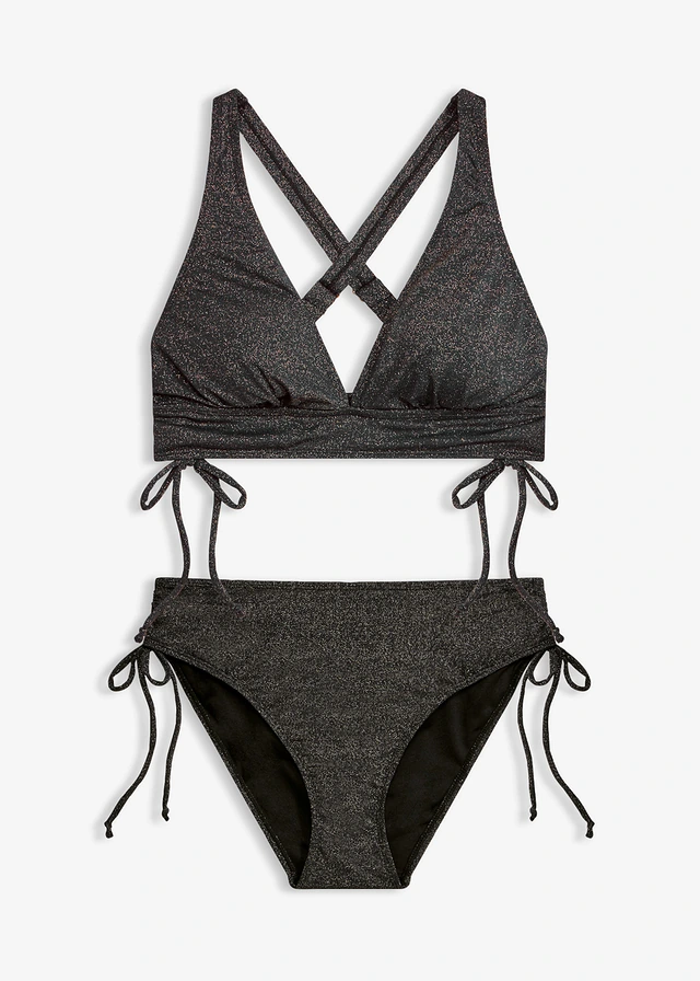 Bikini en matière brillante (ens. 2 pces), Couleur: noir-doré