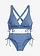 Costum de baie din material lucios (set/2piese), culoare: albastru/argintiu