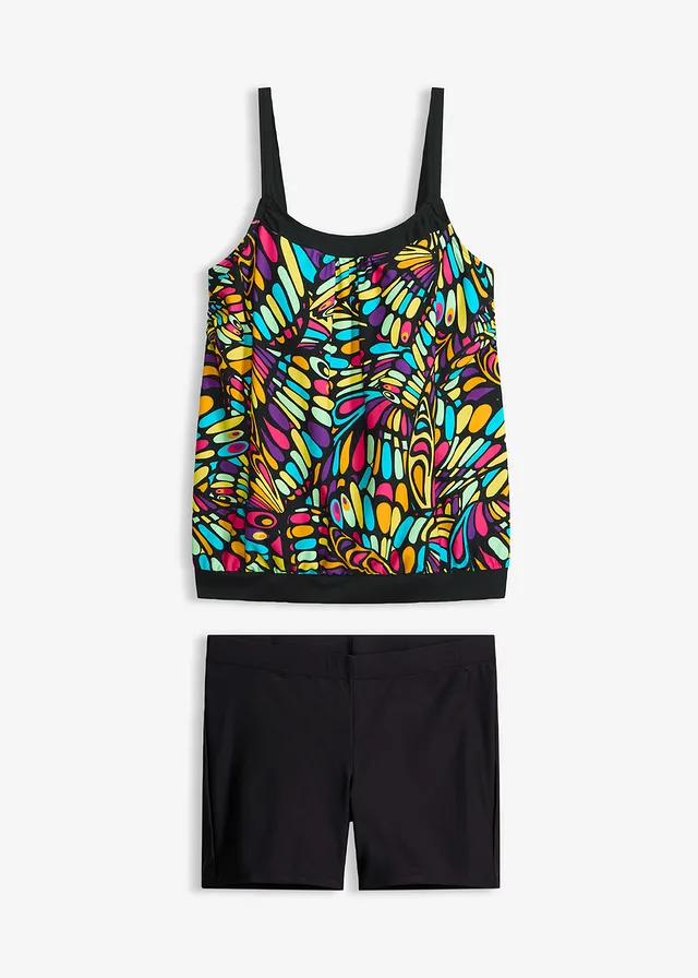 Oversize tankiny s koupacími legínami (2dílná souprava) • černo-pestré barvy s grafickým potiskem • bonprix obchod