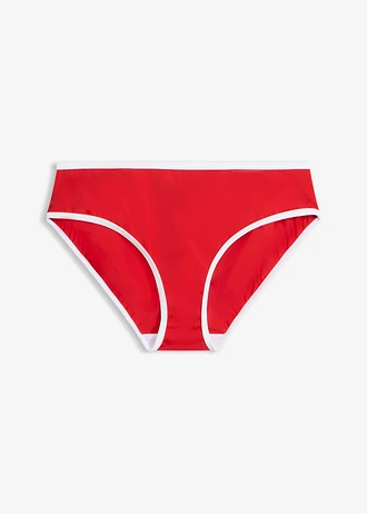 Bikinibroekje met witte contrastnaden, Kleur: salsarood