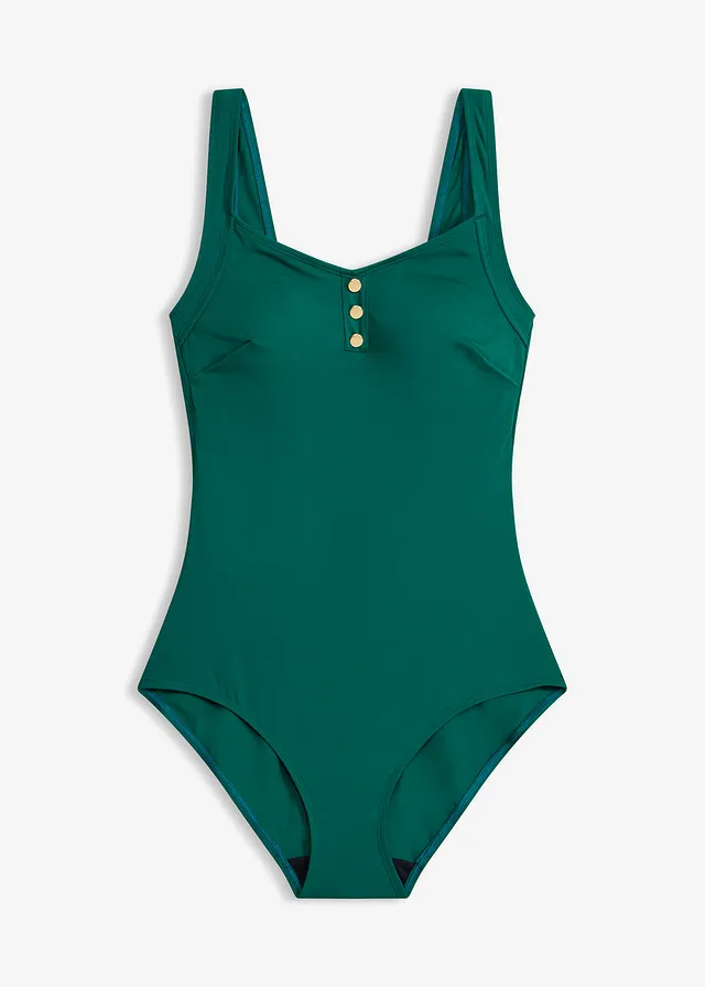 Badpak met knoopdetail, Kleur: bosgroen
