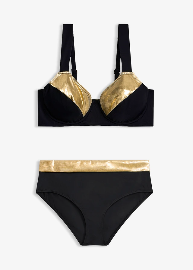 Minimizer bikini met goudkleurige inzetstukken (2-dlg. set), Kleur: zwart/goudkleur