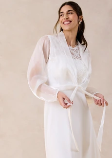 Bolero z jemného tylu s detailom na zaviazanie, farba: biela vlna