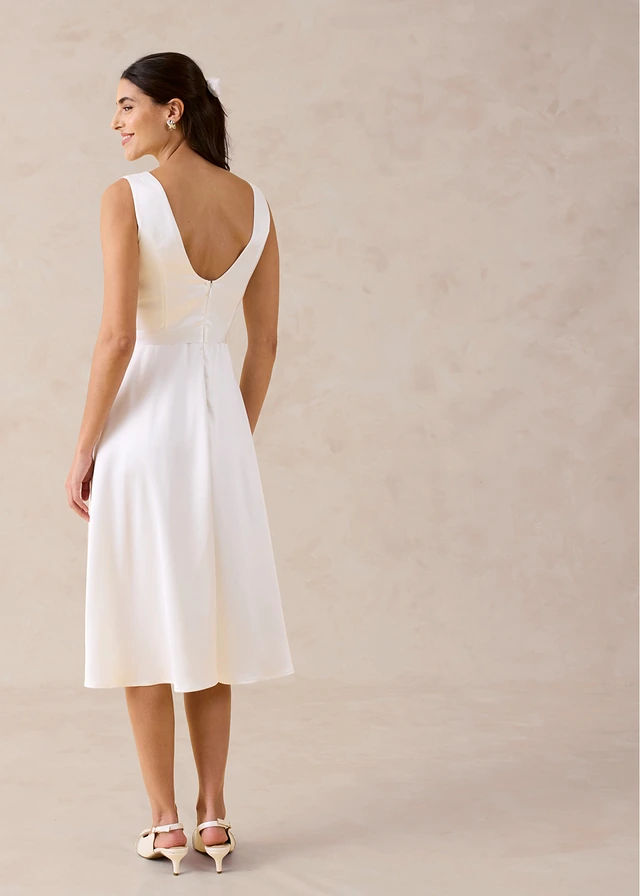 Robe fourreau en satin brillant, Couleur: écru