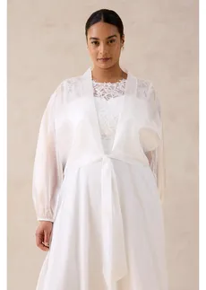 Bolero van fijne tule met strik, Kleur: wolwit