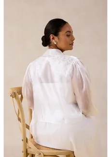 Bolero van fijne tule met strik, Kleur: wolwit