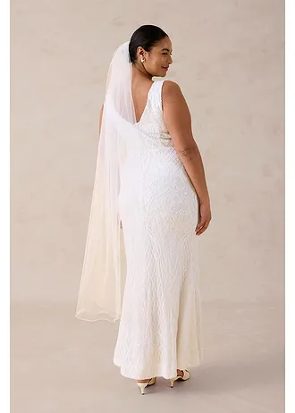 Robe de mariée en tulle, brodée de sequins, Couleur: ecru