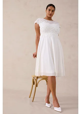 Trouwjurk met kant, Kleur: wolwit