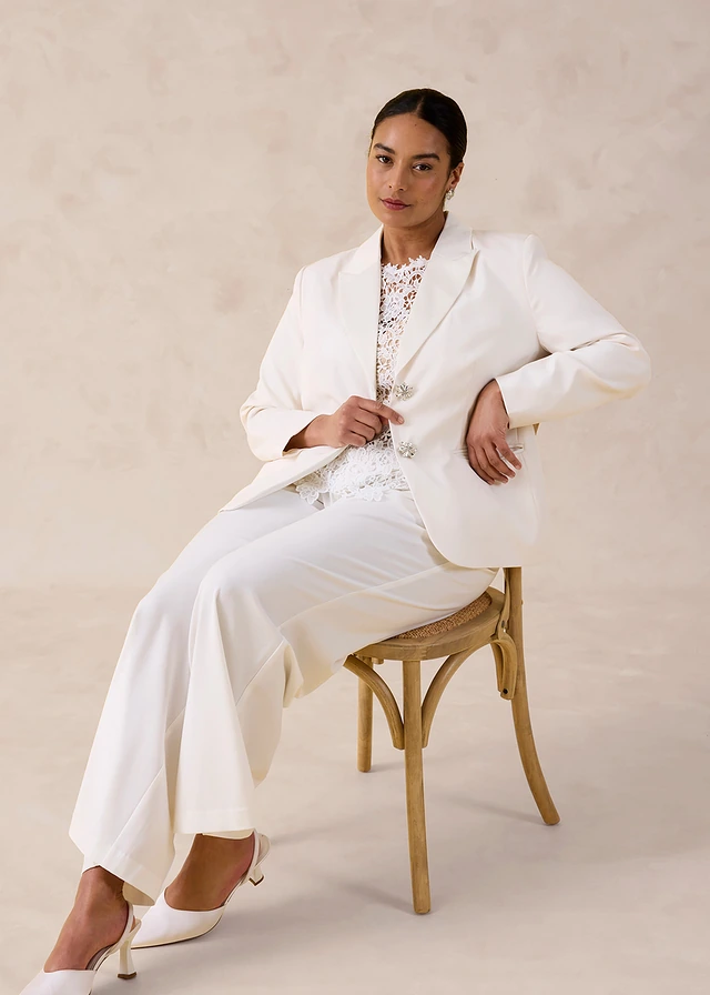 Blazer met sierknopen, Kleur: wolwit