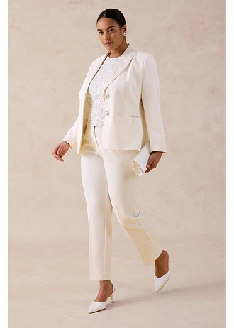 Spodnie ze stretchem, kolor: biel wełny