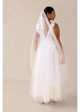 Robe de mariée en tulle avec fleurs appliquées, Couleur: ecru