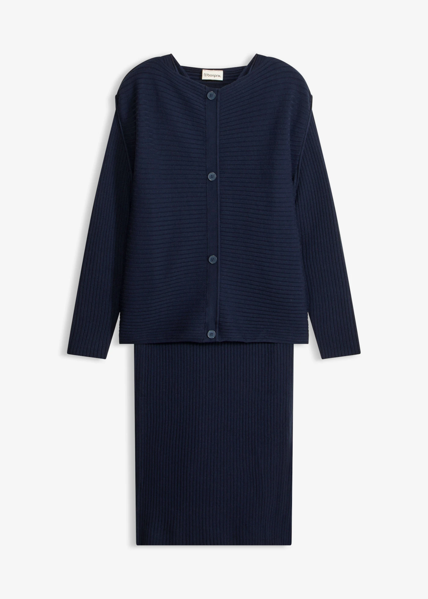 Robe en maille et gilet sans manches (ens. 2 pces) • bleu foncé • Boutique bonprix