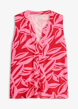 Top van een zachte viscosemix, Kleur: rood-pink gebloemd