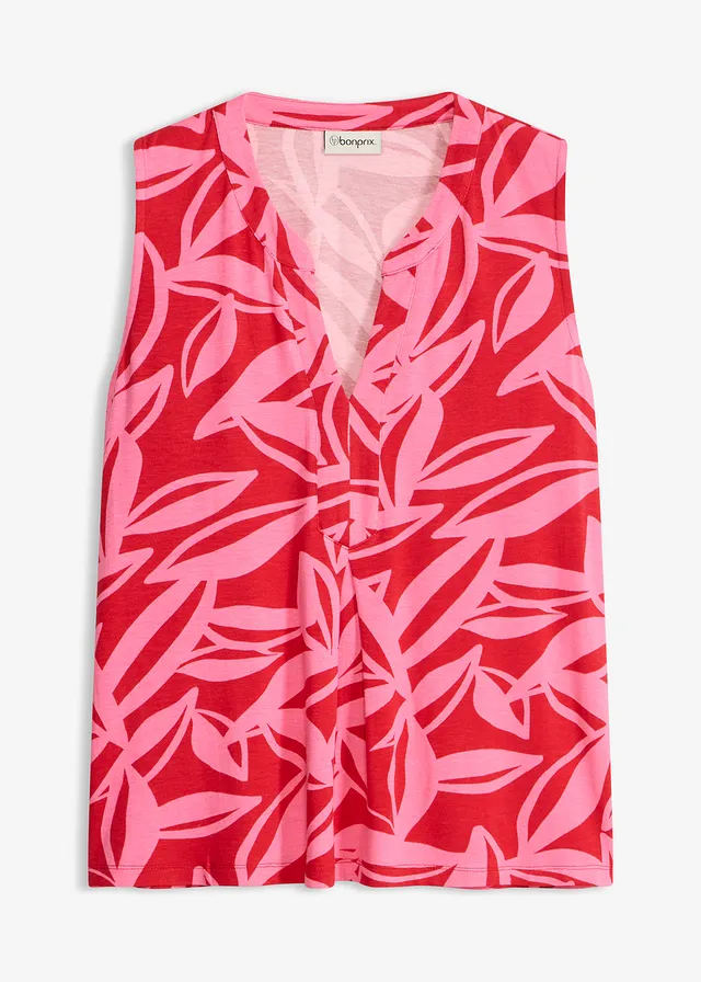 Top en jersey viscose doux, Couleur: rouge-rose vif floral
