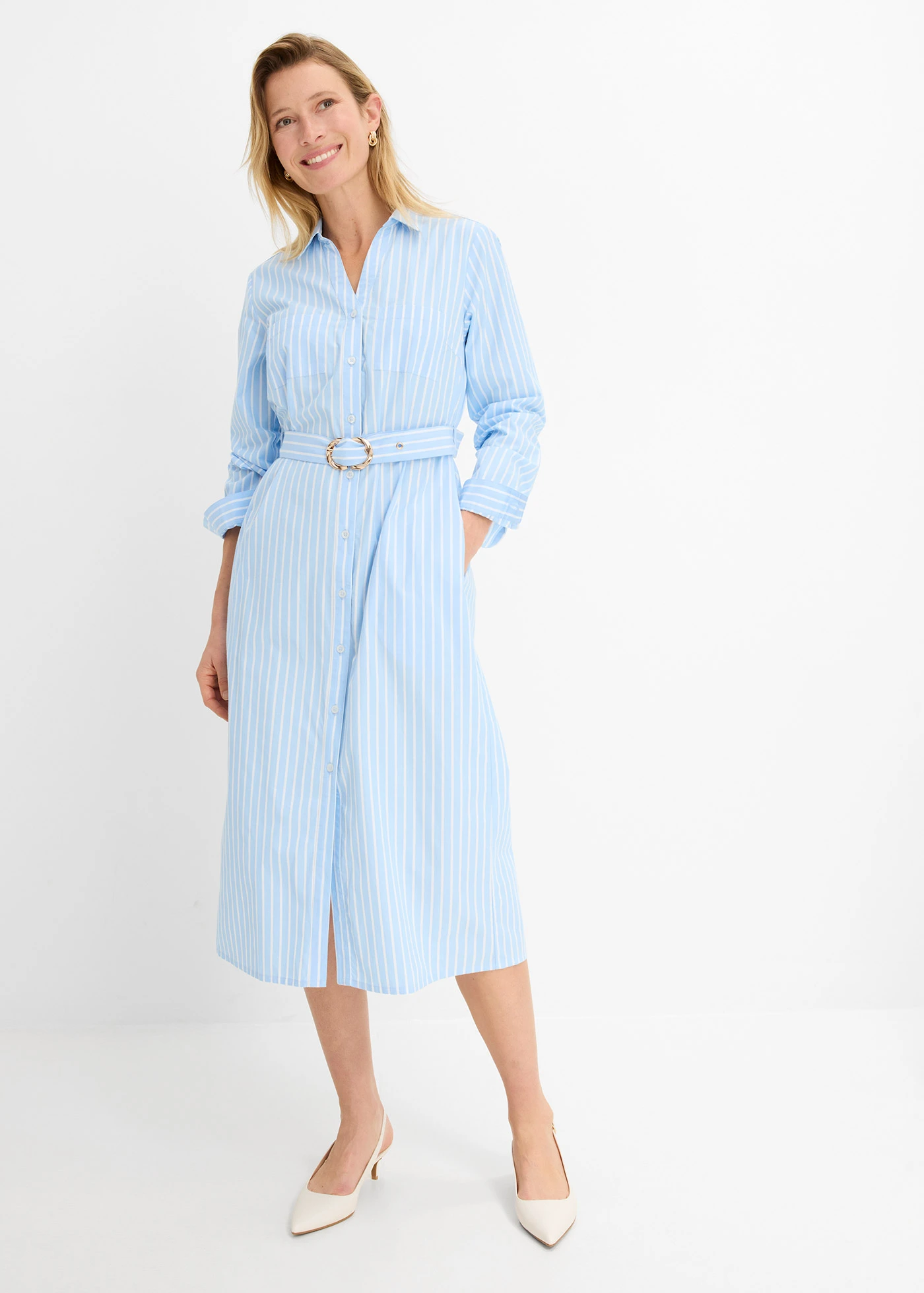 Rochie tip cămașă din bumbac 100% • bleu/alb cu dungi • magazin bonprix