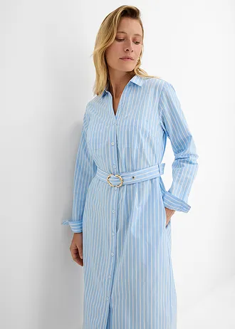 Rochie tip cămașă din bumbac 100% • bleu/alb cu dungi • magazin bonprix