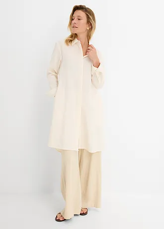 Lange blouse in een zachte viscosemix, Kleur: wolwit