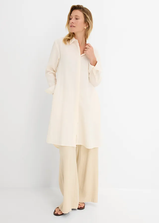 Chemisier long et doux, viscose majoritaire, Couleur: écru