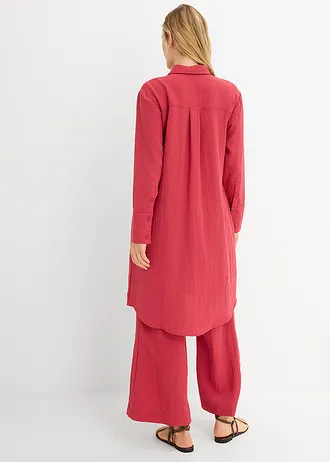 Lange blouse in een zachte viscosemix, Kleur: kersenrood