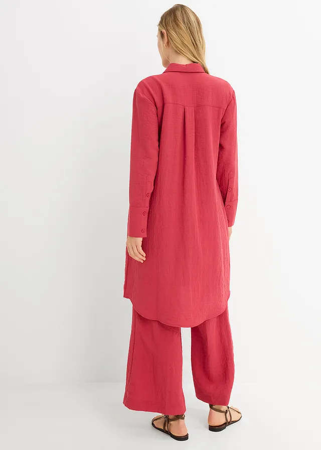Lange blouse in een zachte viscosemix • kersenrood • product-page.page-title-suffix