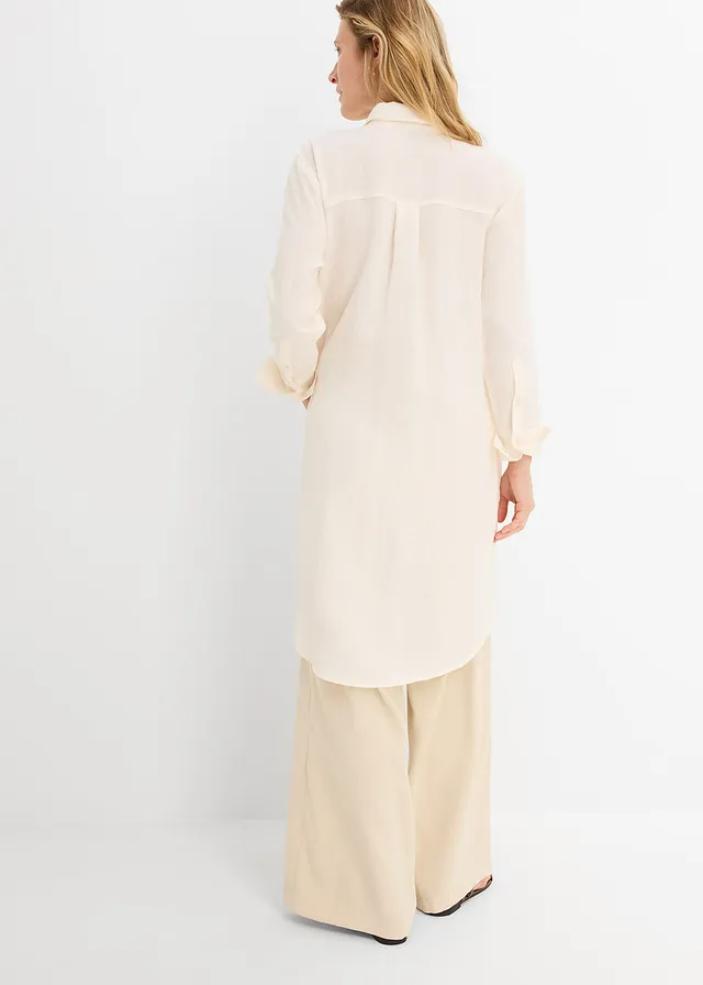 Chemisier long et doux, viscose majoritaire, Couleur: écru