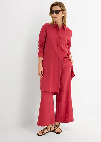 Lange blouse in een zachte viscosemix, Kleur: kersenrood