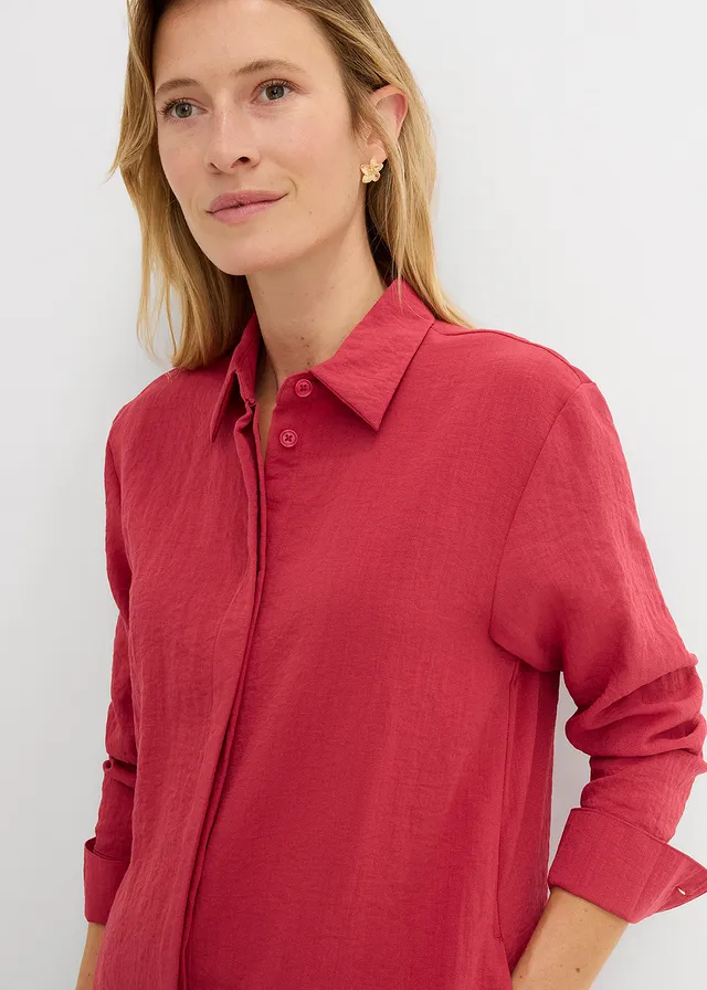Lange blouse in een zachte viscosemix • kersenrood • product-page.page-title-suffix