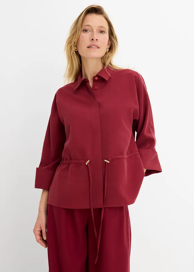 Chemisier doux en viscose majoritaire, Couleur: rouge rubis