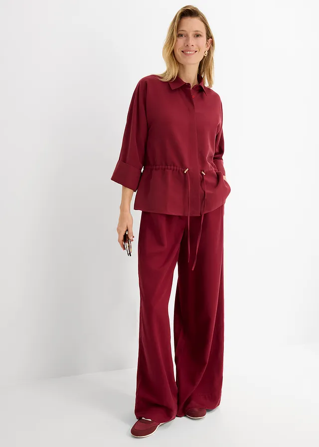 Chemisier doux en viscose majoritaire, Couleur: rouge rubis