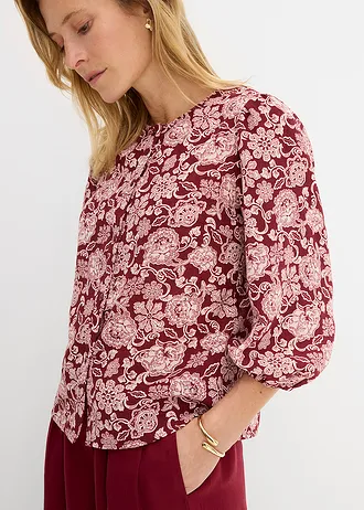Blouse met pofmouwen • robijnrood-lichtroze met print • bonprix online shop