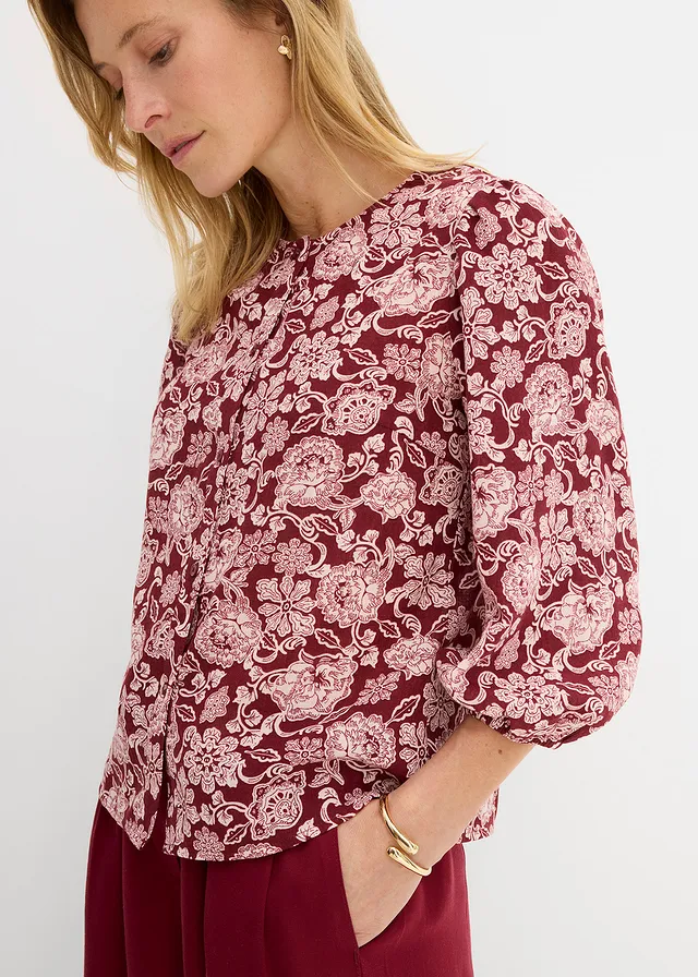 Chemisier à manches bouffantes • rouge rubis-rose clair imprimé • product-page.page-title-suffix