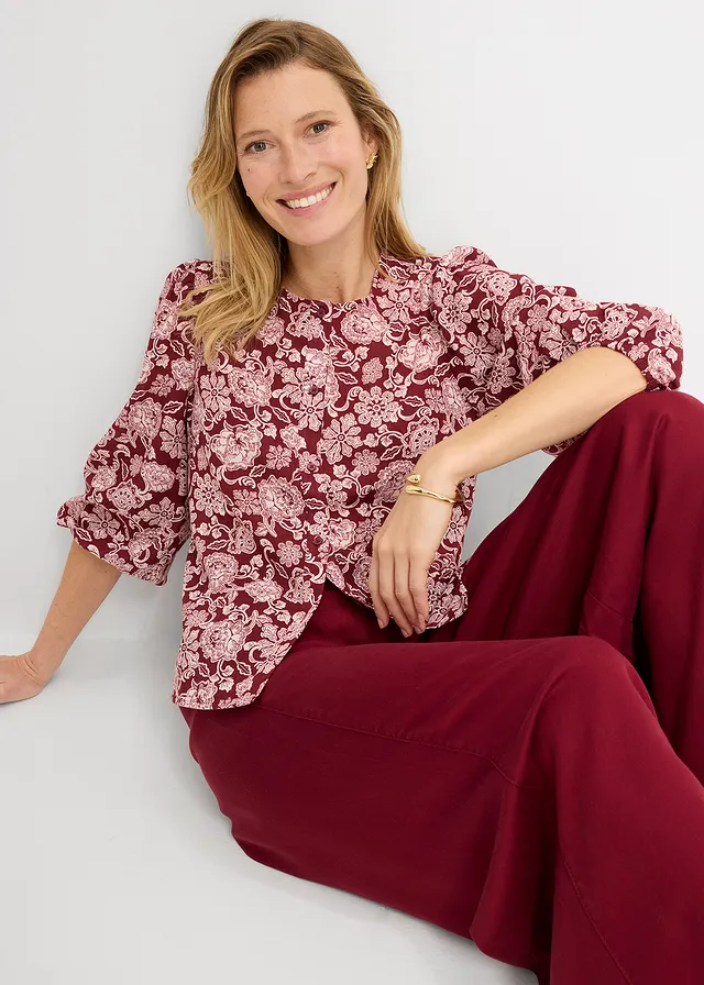 Chemisier à manches bouffantes • rouge rubis-rose clair imprimé • product-page.page-title-suffix