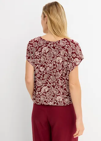 Shirt van een fijne viscosemix, Kleur: robijnrood-lichtroze met print