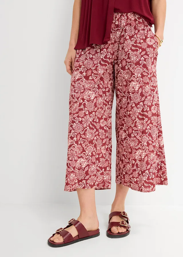 Jupe-culotte en popeline robuste, Couleur: rouge rubis-rose clair imprimé