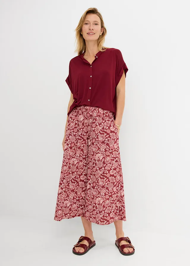 Jupe-culotte en popeline robuste, Couleur: rouge rubis-rose clair imprimé