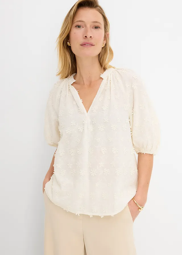Blouse longue 100% coton, Couleur: écru