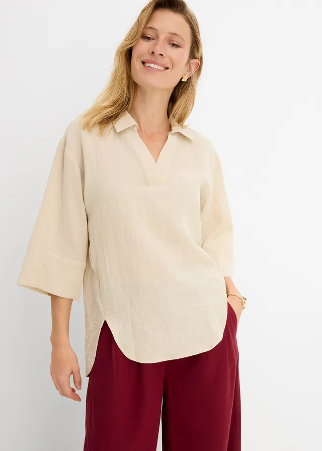 Tunique douce en viscose majoritaire, Couleur: sable clair