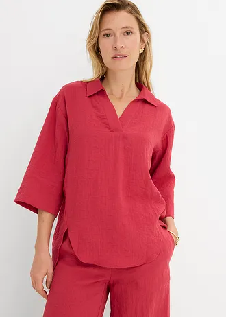 Tuniek van zachte viscose-mix, Kleur: kersenrood