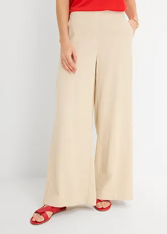Pantalon palazzo en viscose majoritaire, Couleur: sable clair