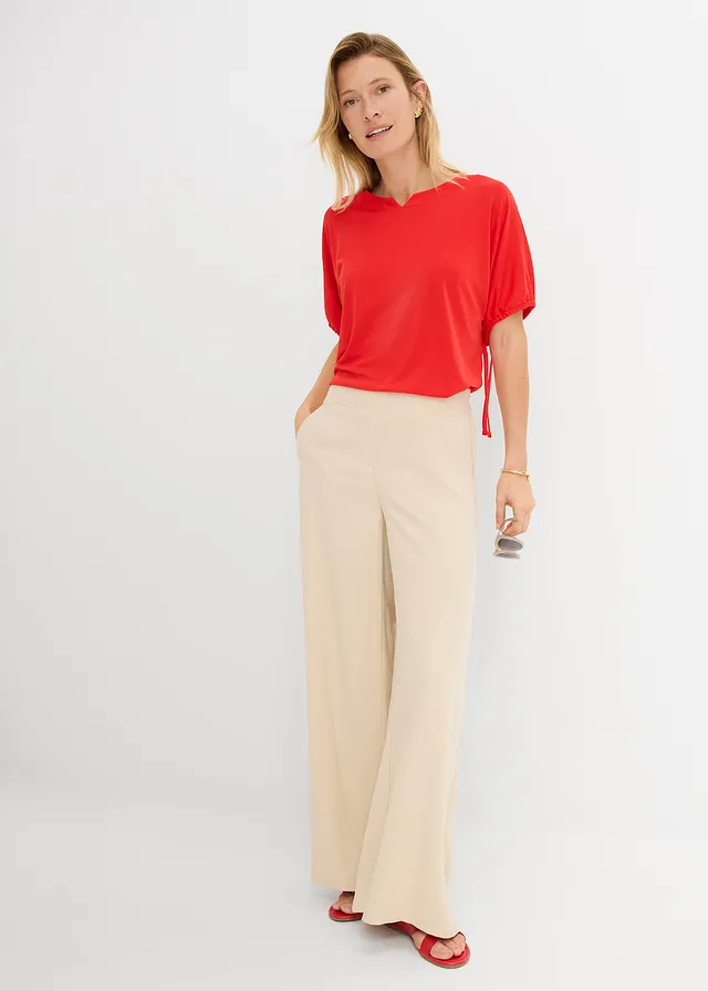 Pantalon palazzo en viscose majoritaire sable clair