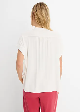 Chemisier doux en jersey viscose, Couleur: blanc cassé