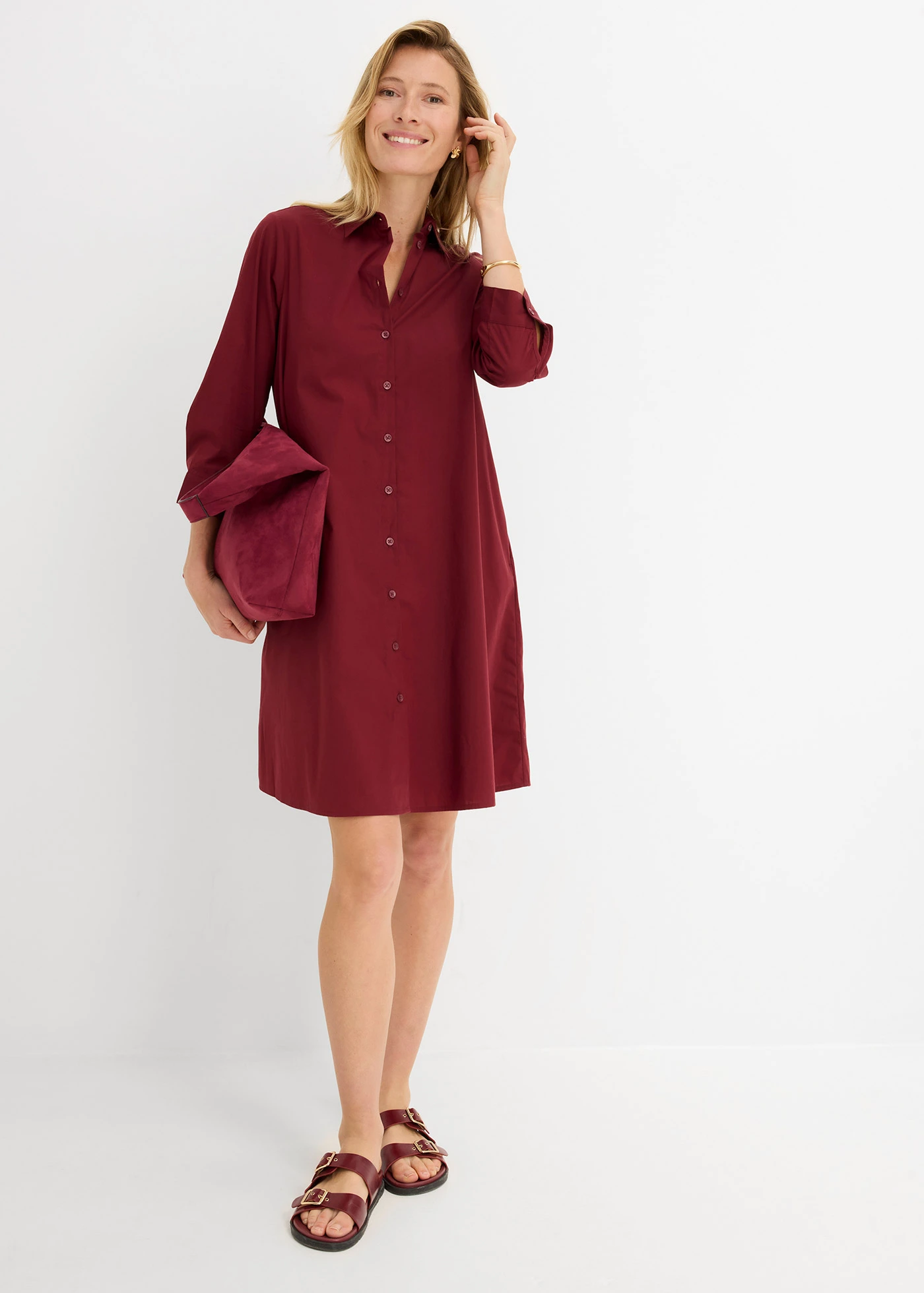 Rochie tip cămașă din poplin robust • roșu rubiniu • magazin bonprix